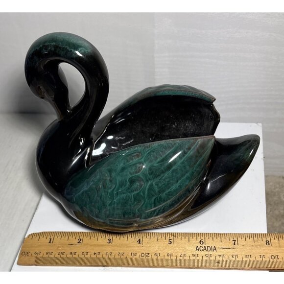 Vtg Blue Mountain Pottery Swan Planter Vase Green Drip Glaze 6 x 8" Canada MCM - Picture 5 of 11